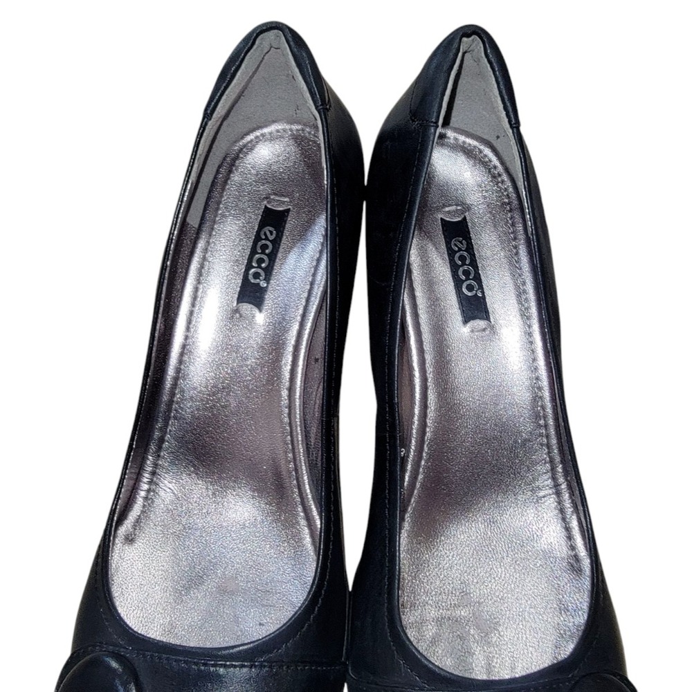 ECCO Hanna Pump Womens Black Leather Slip-On Button Heel Shoes EU 41 /US 10-10.5 - Picture 9 of 11